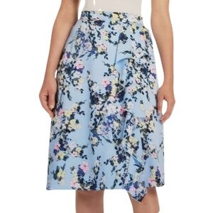 Ted Baker Floral Pull On Side Ruffle Preppy Pastel Toned Midi Skirt Size Large